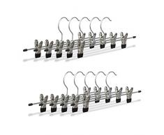 Relaxdays Cintres Ã pantalon mÃ©tal pinces caoutchouc lot de 10 jupes antidÃ©rapant HxlxP: 9 x 35,5 x 2,5 cm, argent/noir