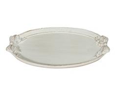 Biscottini Plateau ovale en bois finition blanc vieilli L37 x P26 x H3,5 cm FabriquÃ© en Italie