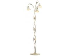 ONLI - Lampadaire en métal ivoire avec nuances dorées. Verres en forme de calla blancs satinés nuancés ambre
