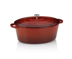Kela 11943 Faitout avec couvercle, Fonte, RevÃªtement ÃmaillÃ©, Haute RÃ©tention de Chaleur, AdaptÃ© Ã linduction, 9,5 L, Rouge, Ovale, Calido