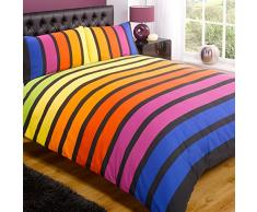 Just Contempo Parure de lit en Polycoton Motif à Rayures, Poly Coton, Multi-Coloured (Red Yellow Orange Blue), Housse de Couette Double