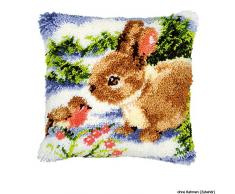 Kit coussin au point nouÃ© Lapin&oiseau dans neige