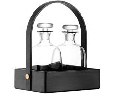 LSA International Disque Carafe à décanter en Verre avec Plateau en hêtre, Noir, Transparent, 0,9 l, Lot de 2