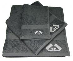 Deveaux Lot de Serviette Brodé 55 x 100 + Drap de Douche 70 x 130 + Serviette Invité 30 x 40 Coton Gris