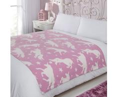 Dreamscene Couverture en Laine Motif Licorne et Ã©toiles de Couleur Blanche sur Fond Rose