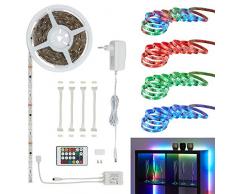 Briloner Leuchten numérique LED Ruban 5 m, Télécommande, plastique, 24 W, Blanc, 500 x 1 x 0,3 cm