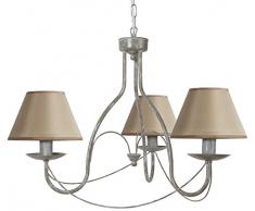 Tosel 20685 Lustre - Provençale, Tube Acier, Peinture époxy, Abat-Jour Cotton, E14, 60 W, Taupe/Blanc