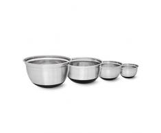 Relaxdays Lot de 4 Bols BOWLY en Acier Inoxydable Saladier Fond antidérapant 3 Tailles, Argent