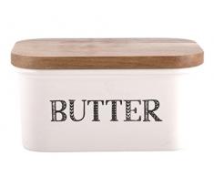 Creative Tops Bake Stir It Up en grÃ¨s Beurrier avec Couvercle en Bois dacacia, Blanc, Grande