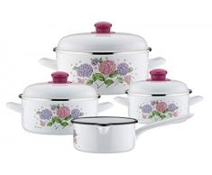 GSW 189989 Hortensie Batterie de cuisine 7 pièces en acier émaillé et plastique Blanc