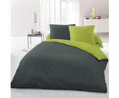 Home Linge Passion Parure de Couette 3 PiÃ¨ces, Microfibre, Gris FoncÃ©-Anis, 220x240 cm