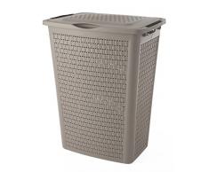 Sundis 4480002 Linge Volume 50 l Large Ouverture du Couvercle latérales + 1 poignée sous Le Coffre pour Le soulever Design Aspect rotin Forme Ergonomique, Plastique, Taupe, 50L