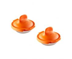 Lékué 3402900 Lot de 2 Ustensiles pour Cuisson dÅuf poché, Acier Inoxydable, Orange, 9,3 x 11 x 7,5 cm