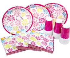 Heku 30005 Vaisselle de fête jetable Jeu de 120 pièces avec assiettes, gobelets et serviettes Summerwind Pink