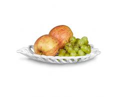 Relaxdays Coupe pour fruits bol HxlxP: 3,5 x 15 x 26 cm soucoupe pour légumes présentation service bonbons gâteaux en fonte assiette motifs feuille blanc