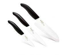 KYOCERA - Chef Set - Les 3 couteaux indispensables - Lame en céramique haut de gamme, ultra tranchant et résistant - matériau sain qui noxyde pas les aliments