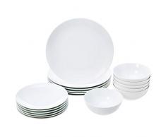 AmazonBasics Service de table 18Â piÃ¨ces - Porcelaine blanche gaufrÃ©e, pour 6Â personnes