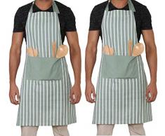 Penguin Home 3455 Tablier 100% rayÃ© Unisexe, Tour de Cou Ajustable, qualitÃ© de Chef, rÃ©sistance Ã©levÃ©e, Grande Poche, 70x90cm-Set de 2, Coton, Sauge, 70x90 cm