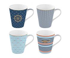 Easy Life 128CMBO COFFRET 4 MUGS EN PORCELAINE FINE COFFEE MANIA BORD DE MER, 0.3 liters, Multicouleur
