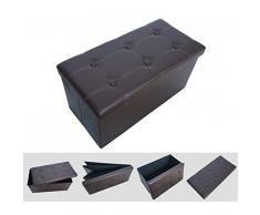 Todeco - Banc Pliant, Ottoman avec Espace de Stockage - Charge maximale: 150 kg - Matériau: Simili-Cuir - Finition piquée et capitonnée, 76 x 38 x 38 cm, Marron