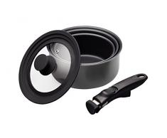 Kitchen Craft MasterClass Smart Space Casseroles AntiadhÃ©sives Ã Induction avec PoignÃ©e Amovible et Couvercle Universel, Aluminium, Gris, Ensemble de 5 PiÃ¨ces