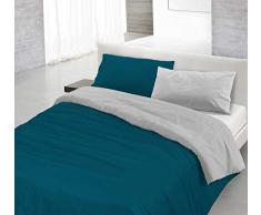 Italian Bed Linen CP-NC-Verde petr/Grigio chi â 1P Natural Color housse de couette double-face couleur unie avec taies doreiller, 100 % Coton, Vert pétrole/Gris Clair, single