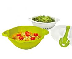 Metaltex 96008310080 Lot saladier + passoire + cuillère à Spaghettis, Plastique, Blanc