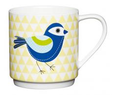 Kitchen Craft Mug en Porcelaine empilable Motif Pyramides et Oiseau 340 ML â Blanc/Jaune