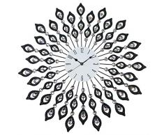 Geko Grande Horloge Murale en mÃ©tal Style Paon en Diamant 60 cm, Noir, Argent, Taille Unique