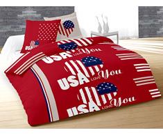 Soleil docre Parure Housse de Couette Coton 2 Places USA Love Rouge, 220 x 240 cm