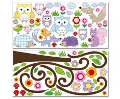 Wandkings WS-50062 Méga Pack de 81 Stickers muraux Hiboux/Arbres/Animaux de la forêt Surface Totale 260 x 70 cm