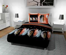 Soleil docre Plumette Parure de Couette, Coton, Noir, 240x220 cm