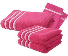 Lot de 2 Serviettes de Toilette + 1 Drap de Douche + 2 Gants de Toilette 100% Coton - 550 GR/m2