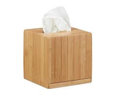 Relaxdays Boîte à mouchoirs carrée boîte lingette maquillage tissu bois bambou HxlxP: 14 x 14 x 14 cm, nature
