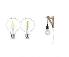 AmazonBasics Ampoule LED Globe E27 G93 Ã filament, 7W (Ã©quivalent ampoule incandescente de 60W) - Lot de 2 & Lucide 08208/01/30 Fix Wall Applique Murale, E27, 60 W, Noir, Bois Clair, 19 x 3,2 x 22 cm