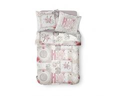 TODAY Enjoy Home Heart-Parure HC3 : Housse de Couette 220x240 + 2 Taies dâOreiller 100% Coton, (57 Fils), Blanc, Beige, 220x240 cm