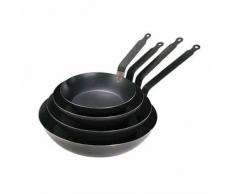 De Buyer 5020.36 La Lyonnaise Poêle Ronde Coupe Lyonnaise - Queue Feuillard Soudée - Tôle dAcier Bleue - Ep. 1,2 mm - Diamètre 36 cm