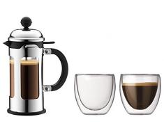 Bodum 11170-16 New-Chambord CafetiÃ¨re Ã Piston / Bec Verseur 3 Tasses 0,35 L + Set de 2 verres Pavina 8 cl