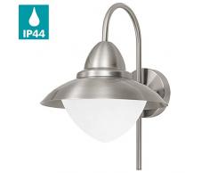 Eglo 83966 Applique murale dextérieur Sidney en acier inoxydable et verre satiné pour ampoule HV 1 E27 max. 60 W non incluse, protection IP44 hauteur 37,5 cm diamètre 27,5 cm écart 32,5 cm
