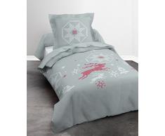 TODAY Pack Parure + Plaid, Gris/Rouge, 140x200
