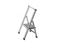 WENKO Escabeau pliant design en aluminium - 1 marche, Aluminium, 44 x 74 x 5.5 cm, Argent mat