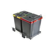 ELLETIPI Ecofil PF01 34B1 Poubelle de tri sélectif extractible pour déchets, Plastique et métaux, Gris, 30 x 45 x 36 cm