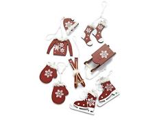 HEITMANN DECO Décoration de Sapin de Noël en Bois Bordeaux/Blanc 7-10 cm