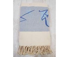 TML Fouta Ã Tissage, Coton, BlancBleu, Taille Unique