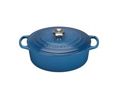 Le Creuset, Cocotte Signature en Fonte Ãmaillée avec Couvercle, à 25 cm, Ovale, Compatible avec Toutes Sources de Chaleur (Induction Incluse), Capacité : 3.2 L, 3.672 kg, Bleu Marseille