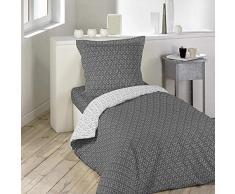 homea housse de couette 1 personne 140x200cm 57 fils allover optic anthra/blanc