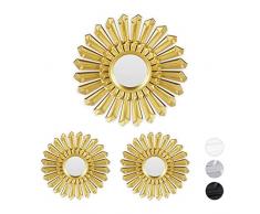 Relaxdays 10025715_259 Miroir Soleil, Lot de 3, décoration Murale, avec Suspension, Cadre Plastique, Ã, 25 cm, doré, PP, Verre, Or, 25 x 25 x 2 cm