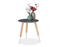 Relaxdays 10025155 Table dâappoint Ronde, Motif décoratif, en Bois, Basse, Trois Pieds,HxD 40,5X 40 cm, Blanche,Naturelle, MDF, Noir-Blanc, 5 x 40 x 40 cm