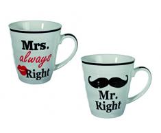 Out of the blue 78/8232 2 Tasses Mr et Mrs Always Right, Porcelaine, Blanc, env. 10 x 9 cm