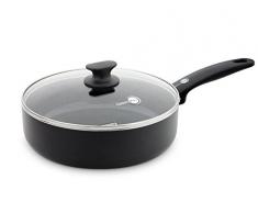GreenPan CW002216-002 Sauteuse et Couvercle Verre, Aluminium, Noir, 24 cm